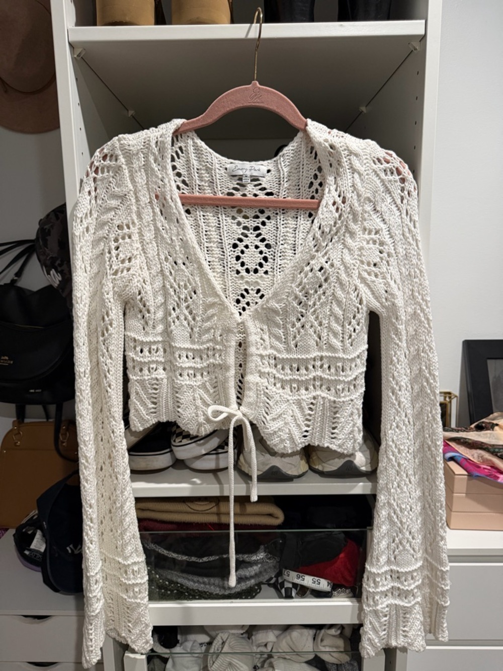 Emory Park White Crochet Top w/ Bell Sleeve